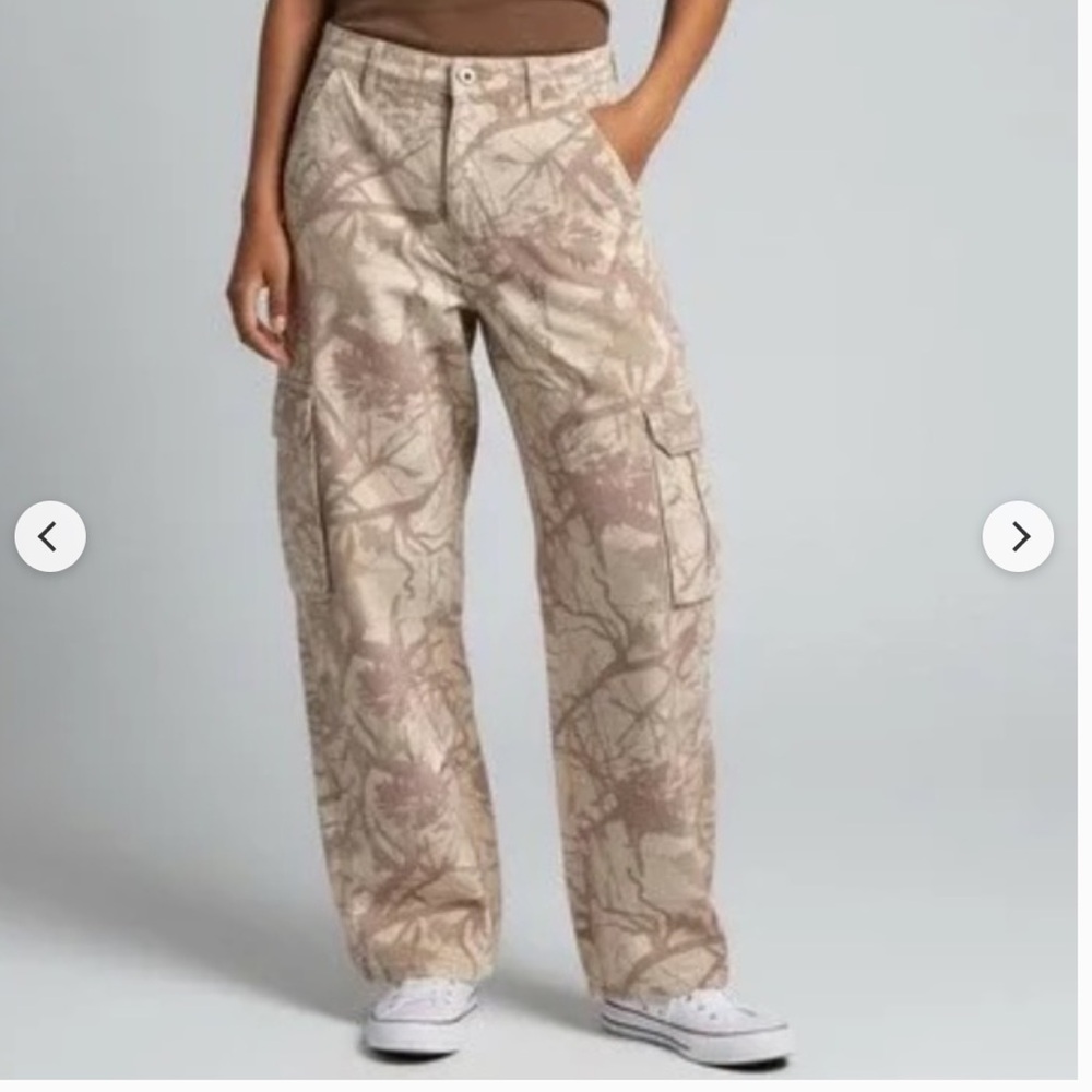 💕REFRAIN WIDE LEG CAMO CARGO JEAN-TREE CAMO PRINT-CREAM-9💕